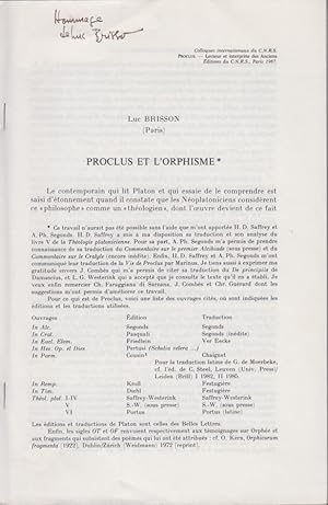 Bild des Verkufers fr Proclus et l'Orphisme. Colloques internationaux du C.N.R.S. Proclus.   Lecteur et interprte des Anciens ditions du C.N.R.S., Paris 1987. zum Verkauf von Fundus-Online GbR Borkert Schwarz Zerfa