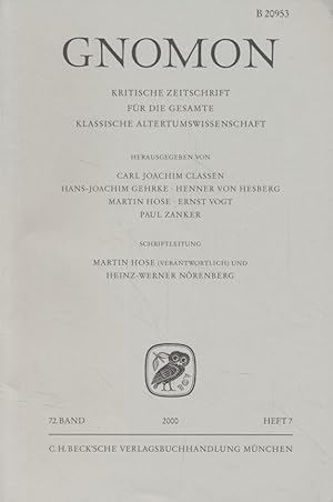Seller image for Gnomon: Kritische Zeitschrift fr die gesamte klassische Altertumswissenschaft, 72. Band, Heft 7. for sale by Fundus-Online GbR Borkert Schwarz Zerfa
