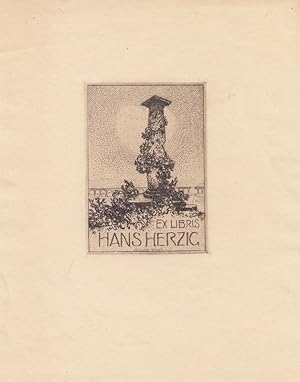 Image du vendeur pour Ex Libris Hans Herzig. Umwachsene Sule und Brcke vor Sonne. mis en vente par Antiquariat  Braun