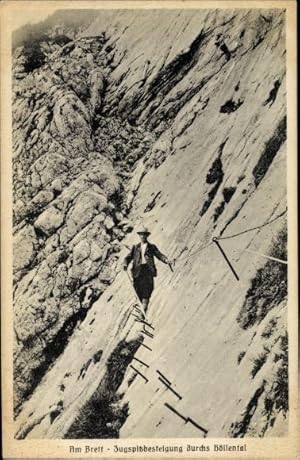 Ansichtskarte / Postkarte Am Brett, Zugspitzbesteigung durchs Höllental, Bergsteiger