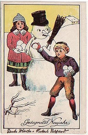 Bild des Verkufers fr 16075 Neujahrs Ak mit Schneemann und Kindern um 1920 zum Verkauf von Versandhandel fr Sammler