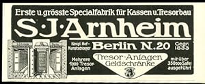 Bild des Verkufers fr Specialfabrik fr Kassen und Tresorbau. S. J. Arnheim, Berlin - Werbeanzeige 1914. zum Verkauf von Antiquariat Ralf Rindle