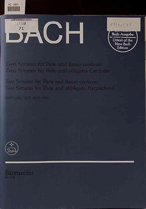 Seller image for Johann Sebastian Bach. Zwei Sonaten fr Flte und Basso continuo. Zwei Sonaten fr Flte und obligates Cembalo. for sale by Antiquariat Bookfarm