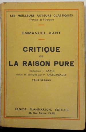 Seller image for Critique de la raison pure. Tome second for sale by Calepinus, la librairie latin-grec