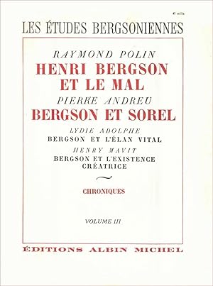 Bild des Verkufers fr Les tudes bergsoniennes volume III zum Verkauf von Calepinus, la librairie latin-grec