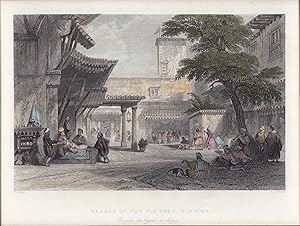 Orig. Stahlstich ca. 1850. Bazaar of the Fig Tree, Algiers. Altkoloriert.