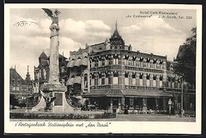 Ansichtskarte s`Hertogenbosch, Stationsplein met den Draak, Hotel-Cafe-Restaurant du Commerce