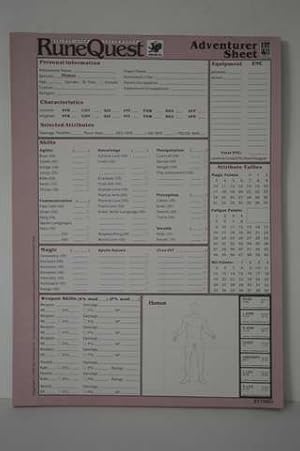 Image du vendeur pour Adventurer Sheets Human (Runequest) mis en vente par Lavendier Books