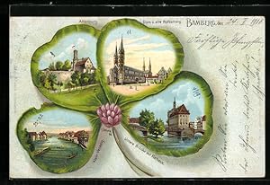 Passepartout-Lithographie Bamberg, Dom, alte Hofhaltung im Kleeblatt