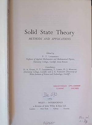 Bild des Verkufers fr Solid State Theory. Methods and Applications. zum Verkauf von books4less (Versandantiquariat Petra Gros GmbH & Co. KG)