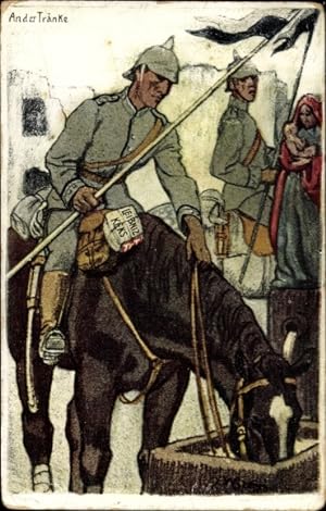Künstler Ansichtskarte / Postkarte Georgi, W., Reklame, Leibniz Keks, deutscher Soldat mit Pferd ...