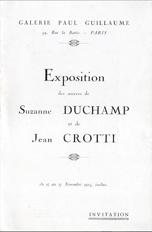 Bild des Verkufers fr Exposition des oeuvres de Suzanne Duchamp et Jean Crotti. Invitation. zum Verkauf von Librairie Jean-Yves Lacroix