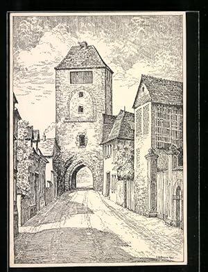 Künstler-Ansichtskarte Ladenburg / Neckar, Martinstor, Stadtseite, nach orig. Federzeichnung v. O...