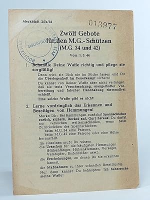 Imagen del vendedor de Zwlf Gebote fr den M.G.-Schtzen (M.G. 34 und 42). Vom 1.3.44. (Merkblatt 25b/33). a la venta por Librarium of The Hague
