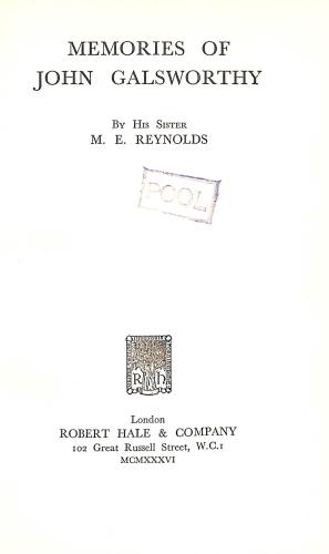 Seller image for Memories of John Galsworthy : By his sister M.E. Reynolds for sale by WeBuyBooks 2