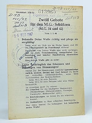 Imagen del vendedor de Zwlf Gebote fr den M.G.-Schtzen (M.G. 34 und 42). Vom 1.3.44. (Merkblatt 25b/33). a la venta por Librarium of The Hague