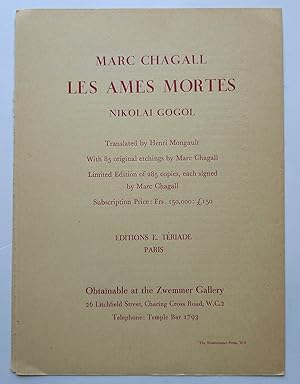 Catalogue of an Exhibition of Original Etchings by Marc Chagall to illustrate Les Ames Mortes by ...