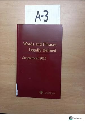 Imagen del vendedor de Words And phrases Legally Defined Supplement 2015 a la venta por UK LAW BOOK SELLERS LTD