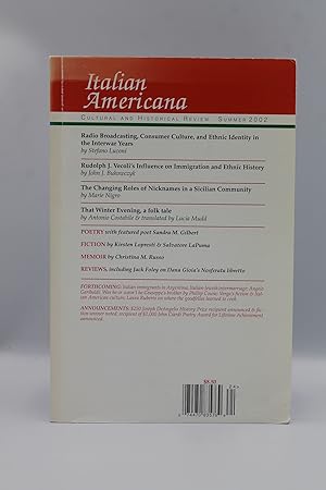 Image du vendeur pour Italian Americana Cultural and Historical Review Vol. 21 No. 2 - Summer 2002 mis en vente par Genesee Books
