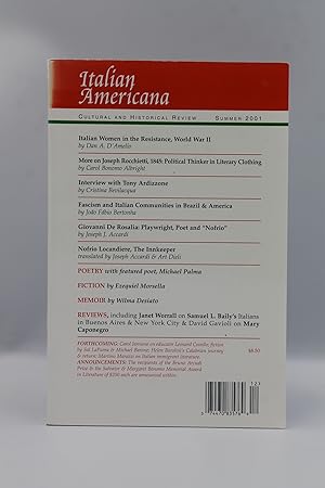 Image du vendeur pour Italian Americana Cultural and Historical Review Vol. 19 No. 2 - Summer 2001 mis en vente par Genesee Books