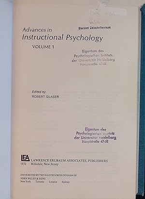 Bild des Verkufers fr Advances in Instructional Psychology: v.1 zum Verkauf von books4less (Versandantiquariat Petra Gros GmbH & Co. KG)