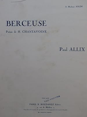 Image du vendeur pour ALLIX Paul Berceuse Chant Piano mis en vente par partitions-anciennes