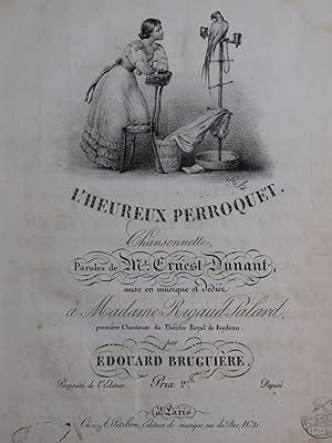 BRUGUIÈRE Edouard L'Heureux Perroquet Chant Piano Harpe ca1830