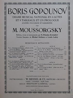 Seller image for MOUSSORGSKY M. Boris Godounov Chanson de Varlaam Chant Piano 1908 for sale by partitions-anciennes