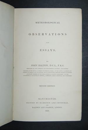 Seller image for Meteorological Observations and Essays. for sale by Forest Books, ABA-ILAB