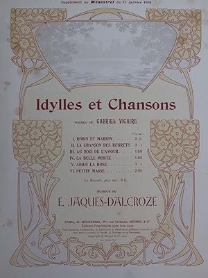 Immagine del venditore per JAQUES-DALCROZE E. Adieu la Rose Chant Piano 1908 venduto da partitions-anciennes