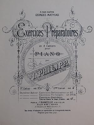 Bild des Verkufers fr PHILIPP I. Exercices Prparatoires 1er Cahier Piano 1935 zum Verkauf von partitions-anciennes