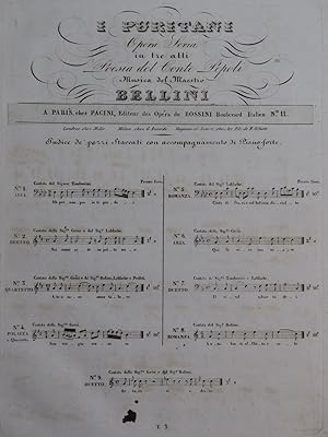 Seller image for BELLINI Vincenzo I Puritani No 1 Chant Piano ca1840 for sale by partitions-anciennes