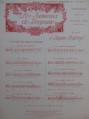 Immagine del venditore per JAQUES-DALCROZE E. Les Jumeaux de Bergame No 8 Chant Piano 1908 venduto da partitions-anciennes