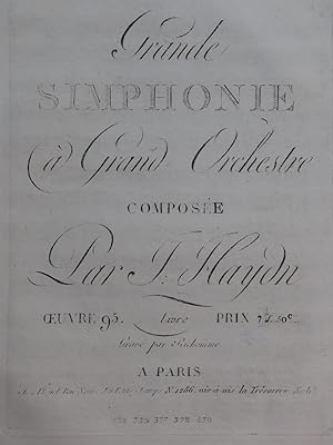 HAYDN Joseph Grande Symphonie op 95 Orchestre ca1800