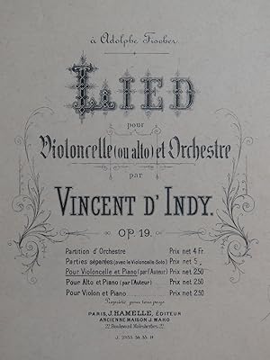 D'INDY Vincent Lied op 19 Violoncelle Piano ca1885