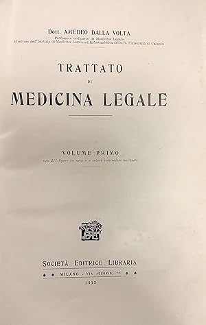 Imagen del vendedor de Trattato di Medicina Legale. a la venta por Borgobooks