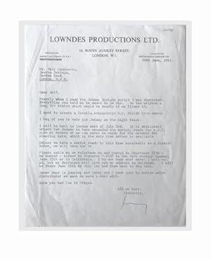 Bild des Verkufers fr [Dr. No, United Artists, 1962] TLS., to Wolf Mankowitz zum Verkauf von Adrian Harrington Ltd, PBFA, ABA, ILAB