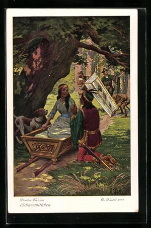 Bild des Verkufers fr Knstler-Ansichtskarte Otto Kubel: Brder Grimm, Schneewittchen wird vom Prinzen erweckt zum Verkauf von Bartko-Reher