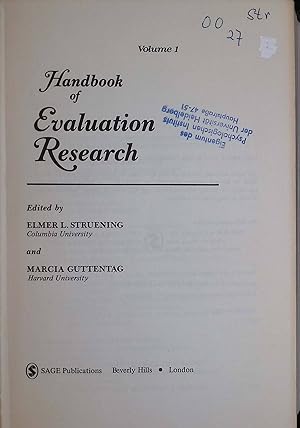 Bild des Verkufers fr Handbook of Evaluation Research, vol. 1 zum Verkauf von books4less (Versandantiquariat Petra Gros GmbH & Co. KG)