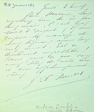 Image du vendeur pour Lettre autographe signe  Juliette Adam mis en vente par Librairie Trois Plumes