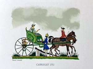 Suite de 12 bois gravés en couleurs de Henry Lemarié sur les calèches et cabriolets du temps passé.