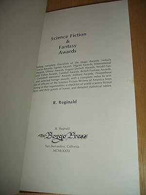 Science Fiction & Fantasy Awards: Including Complete Checklists Of The Hugo Awards, Nebula Awards...