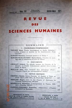 Imagen del vendedor de Revue des sciences humaines N 141. Publication trimestrielle. Articles sur Balzac et la librairie - Villemain Janvier-mars 1971. a la venta por Librairie Et Ctera (et caetera) - Sophie Rosire