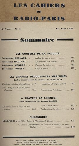 Les Cahiers de Radio-Paris 1933-8 : Les conseils de la Faculté, les grandes découvertes maritimes...
