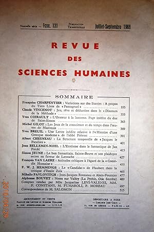 Imagen del vendedor de Revue des sciences humaines N 131. Publication trimestrielle. Articles sur Rabelais - Descartes - Saint-Simon - Marivaux, l'Abb Prvost - Diderot - Balzac - Flaubert . Juillet-septembre 1968. a la venta por Librairie Et Ctera (et caetera) - Sophie Rosire