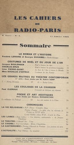 Image du vendeur pour Les Cahiers de Radio-Paris 1935-1 : Le roman et l'histoire - Coutumes de Nol - Thtre - Chanson Confrences donnes dans l'auditorium de la Compagnie franaise de radiophonie. 15 janvier 1935. mis en vente par Librairie Et Ctera (et caetera) - Sophie Rosire