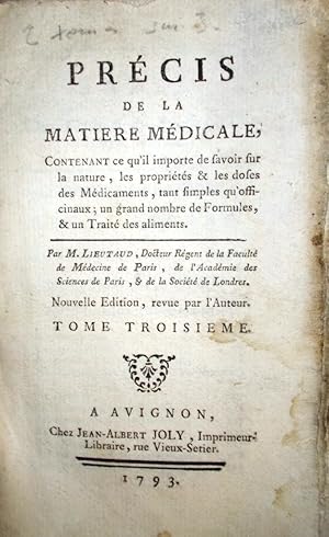 Seller image for Prcis de la matire mdicale. Tome 3 seul. Livre second : Des mdicaments externes. for sale by Librairie Et Ctera (et caetera) - Sophie Rosire