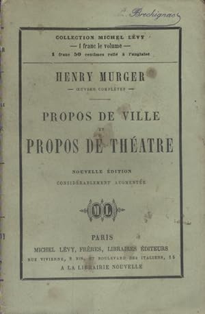 Seller image for Propos de ville et propos de thtre. for sale by Librairie Et Ctera (et caetera) - Sophie Rosire