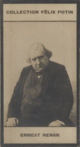 Photographie de la collection Félix Potin (4 x 7,5 cm) représentant : Ernest Renan, homme de lett...