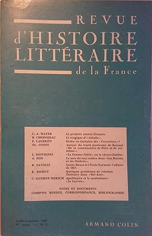 Revue d'histoire littéraire de la France 67 e année N° 3. Le premier sonnet français (Mayer). Le ...